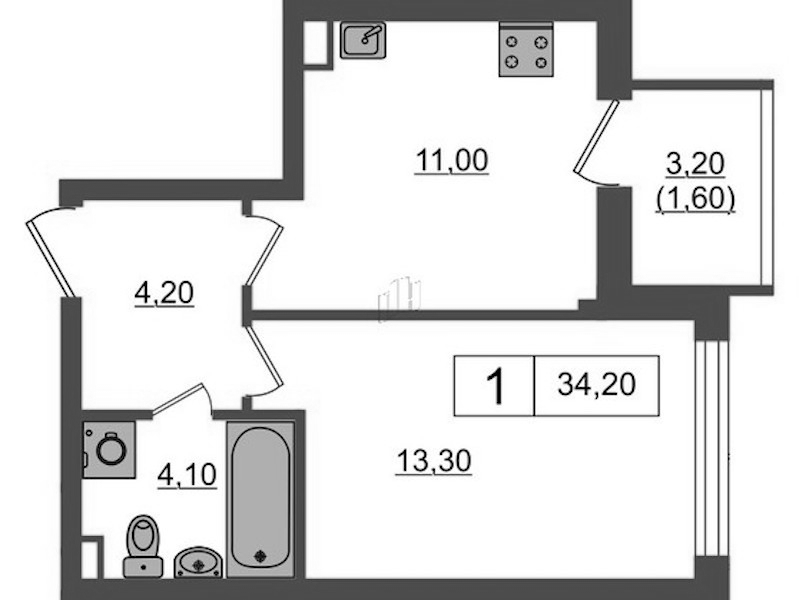 1-комнатная квартира 34.2 м², 7/7 эт., ЖК «А101 Всеволожск»